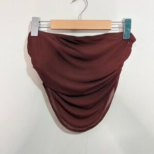 3/$10⚡️Chocolate Brown Sheer Mesh Draped Cropped Strapless Top